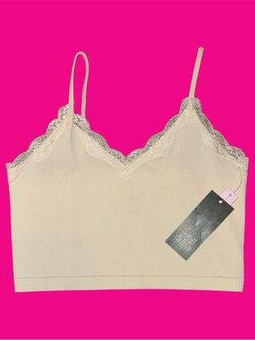 wild fable Cream Lace Trim Ribbed Cami Top